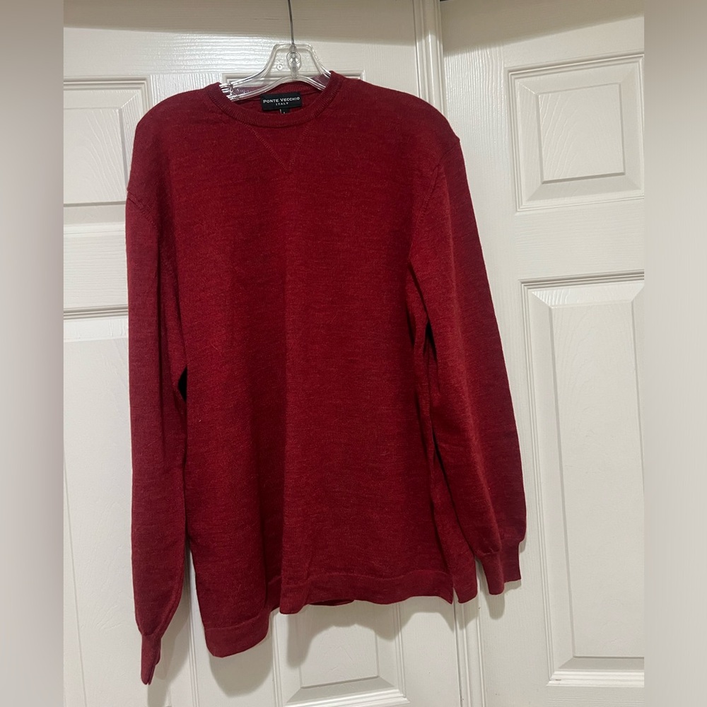 Ponte Vecchio Red 100% Men’s Merino Wool Sweater. Large